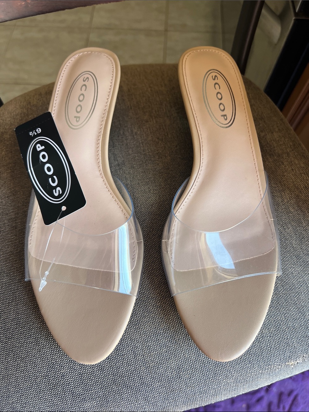 NWT Scoop Clear-Band Nude Slide Mules